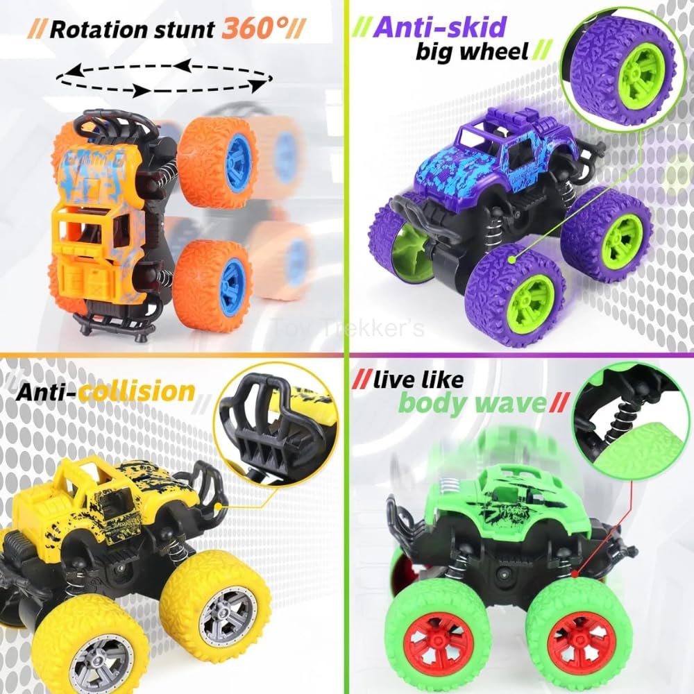 Monster Truck for Boys 2-7 Years Old, 360 Degree Stunt Push Go Truck, Friction Powered 4WD Car Toys, Durable High Density Alloy, Non- Slip Tyres for Toddlers Kids Gift (Pack of 2) - Image 4