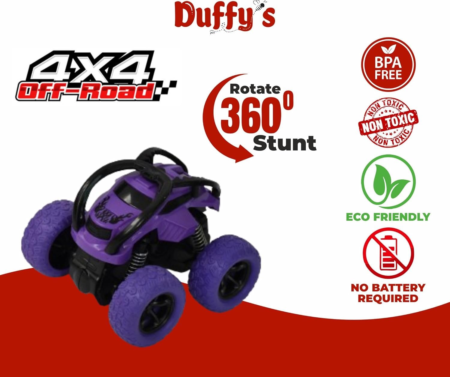 Duffy\'s 4x4 Monster Truck car Toy for 1-3 Year Boys - Friction Powered Mini 360 Truck Durable, high Traction Tyres Toy for Kids Aged 1 2 3 4 Year (Pack of 2) - Image 3