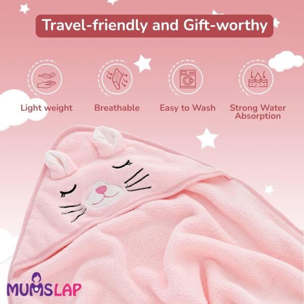 Hooded Baby Towel-Premium Soft Baby Bath Towel for Bathtub for Newborn,Infant-Ultra Absorbent,Natural Baby Stuff Towel for Boys and Girls(Elephant,Bear)(Kitty)|Polyester Blend,300 TC - Image 5