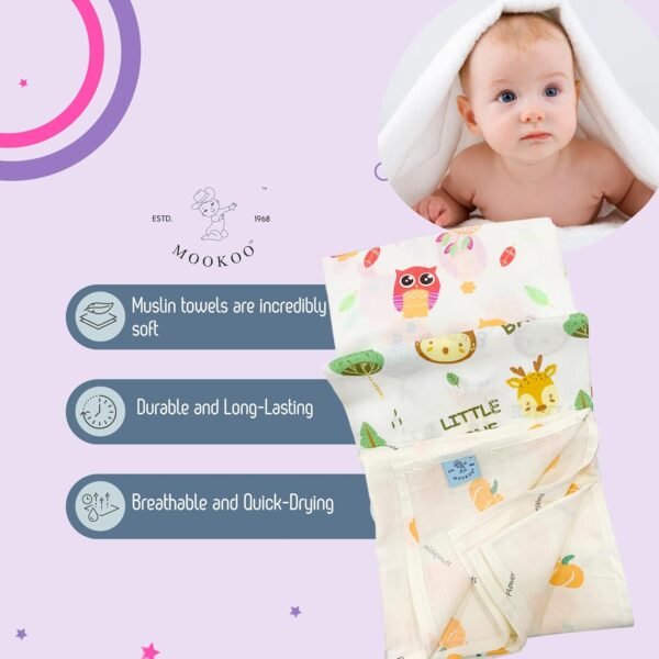 Baby Muslin Bath Towel for Newborn Baby | Gentle & Ultra-Absorbent | Muslin Cloth Bath Towel for Newborns | Bat-Pumpkin-Owl Design | Pack of 3 | - Image 5