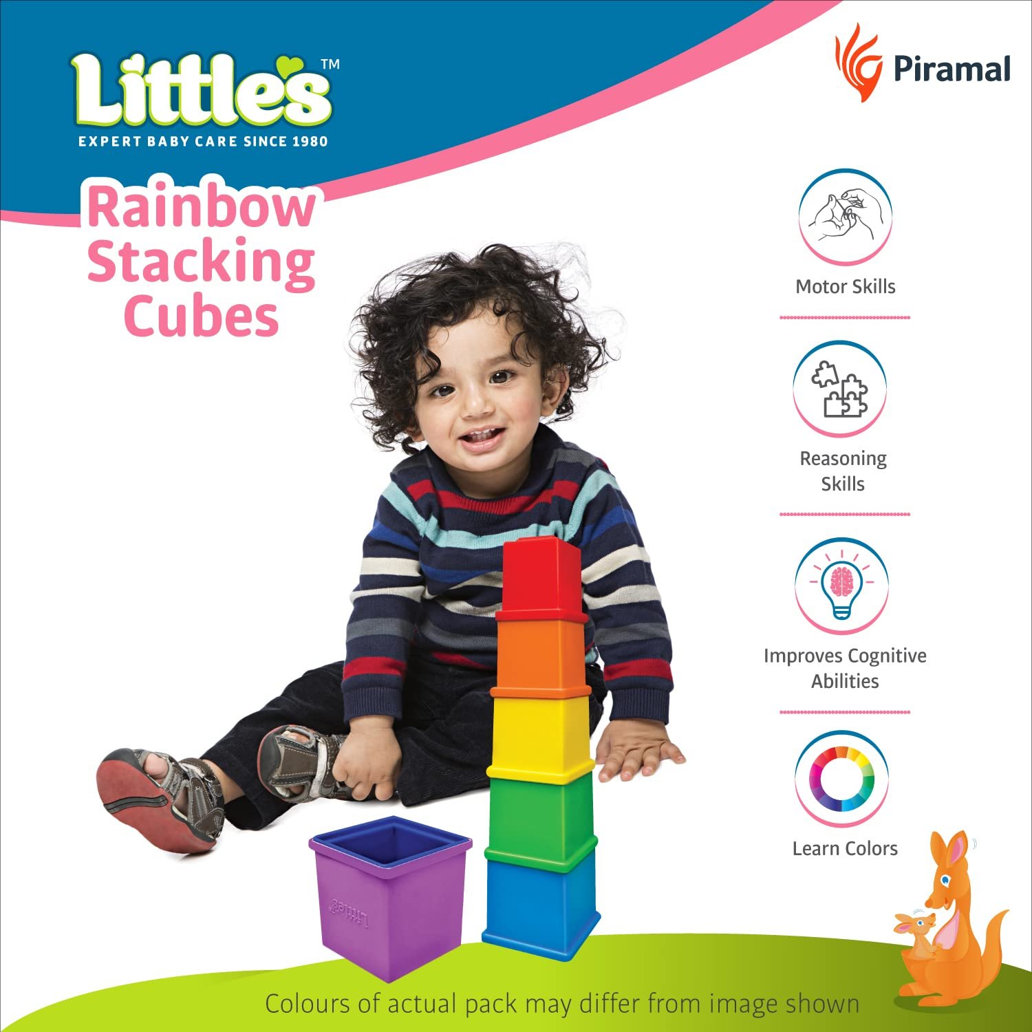 Little\'s Rainbow Stacking Cubes I Activity Toy for Babies I Multicolor I Infant & Preschool Toys I Develops Motor & Reasoning Skills(7 Pieces) - Image 4