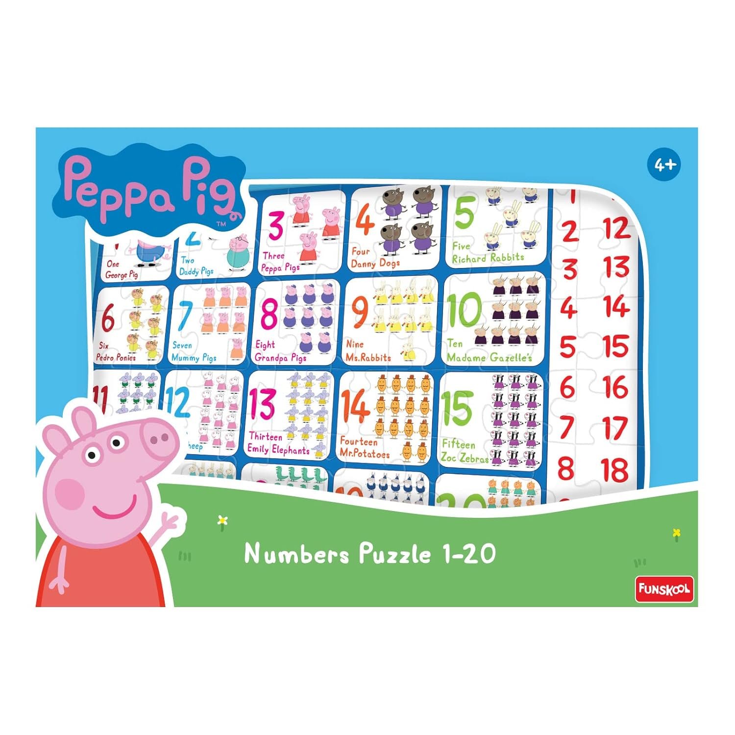 Funskool-Peppa Numbers Puzzle 1-20,Educational,60 Pieces,Puzzle,for 4 Year Old Kids and Above,Toy - Image 2