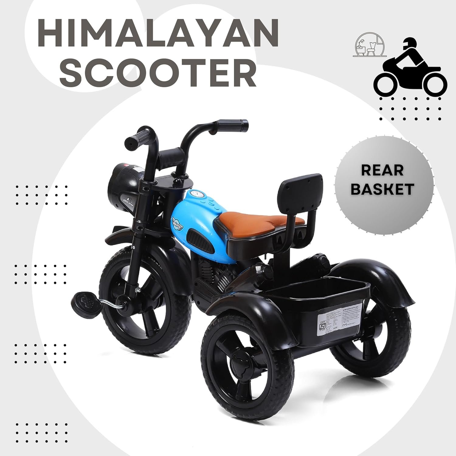 Fun Ride Himalayan Kids Tricycle - Front Headlight, Musical - 1 Year to 5 Years - Trike for Indoor and Outdoor - Up to 30 Kgs - Made in India (Blue) - Image 5