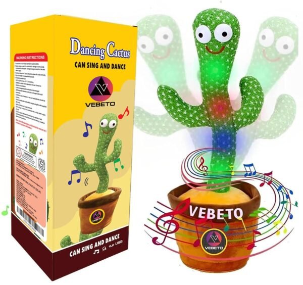 Dancing Cactus Toy for Kids (1 Year Warranty) Talking Singing Children Baby Plush Electronic Toys Voice Recording Repeats What You Say LED Lights