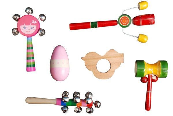 Wooden Baby Rattle Toys, Teether, Egg Shaker Set for Infants, New Born Babies (0+ Years) - Set of 6 pcs - Multicolor - Discover Sounds & Sensory Skills - Image 3