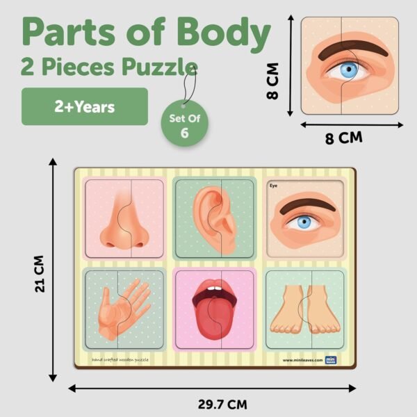 Body Parts Wooden 2 Piece Puzzle for 2 Year Old Educational Jigsaw for Kids Toys for 2-5 Years Boy, Toys for 2+ Year Old Boy and Girl, Child Safe, Durable, Zero Plastic - Image 3