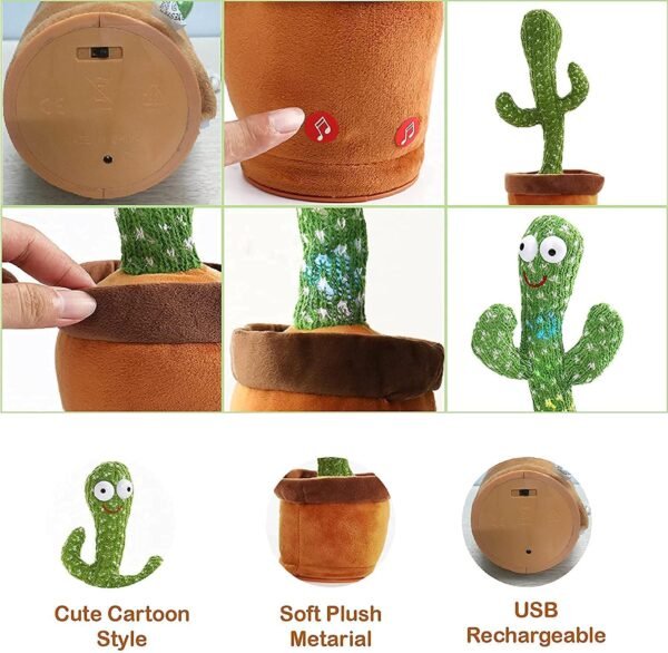 Toy Imagine Cactus Toy for Babies Dancing,Talking, Speaking, Recording | Repeat What You Say | Singing Electronic Pet for Toddlers | Swing and Sing Toy-Charger Cactus Plant.. (Age 1-10 Years). - Image 3