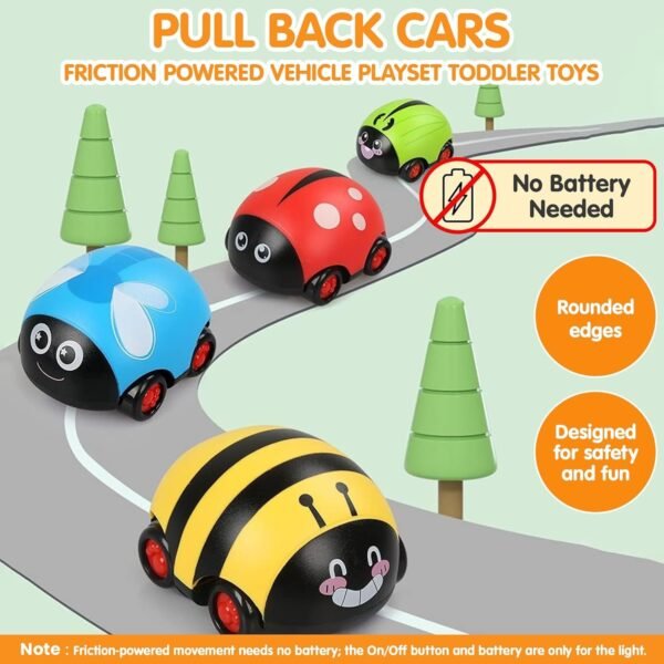 Pull Back Cute car for Toddler Toys 2-4 Year Old Boys and Girls Cute Model Bees, Friction Powered Vehicle Playset for Kids Pack of 2 (Random Color) - Image 6