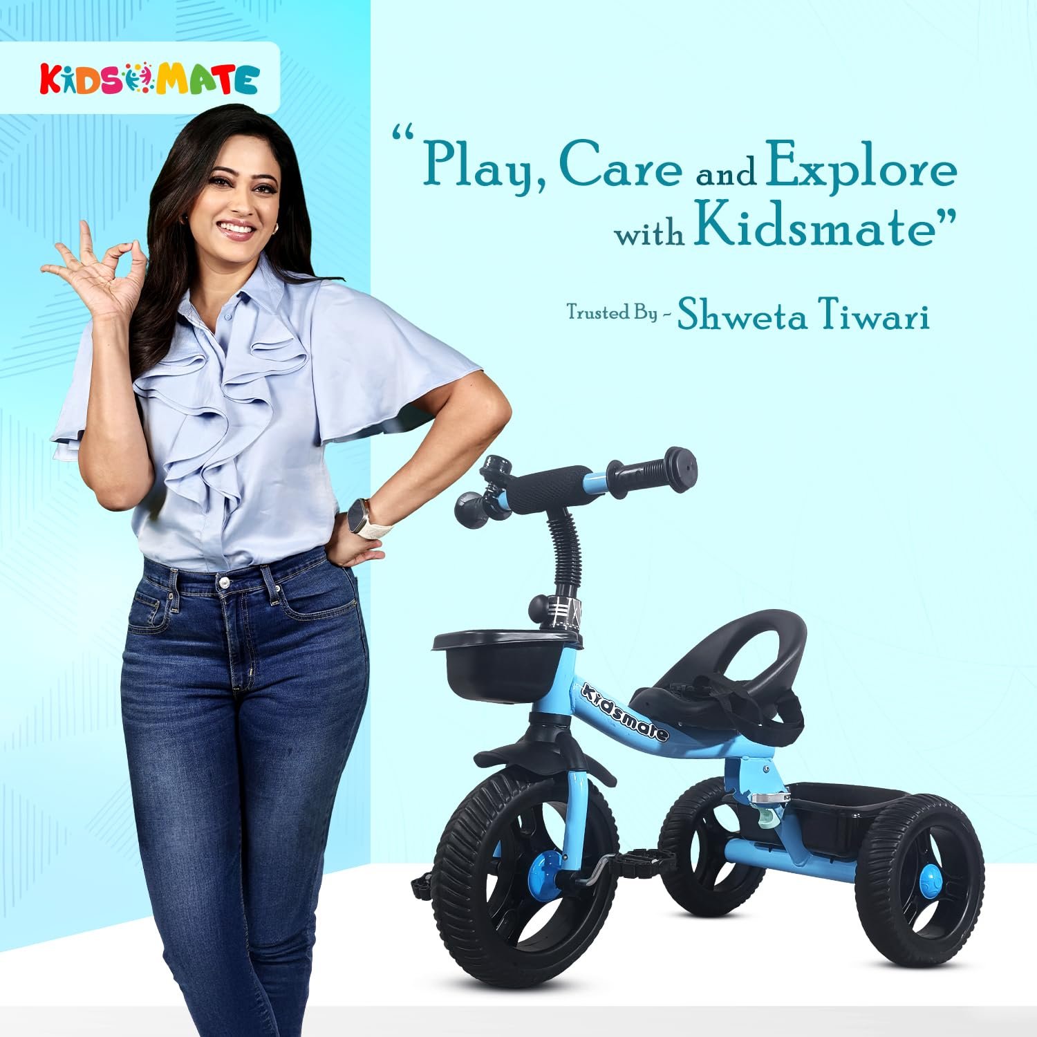 Kidsmate Foldable Tricycle for Kids | Sturdy & Durable Baby Trikes with Storage Basket, Cushion Seat & Safety Belt | Baby Tricycle for 1-4 Years Boys & Girls | Weight Capacity Upto 30kg (Blue) - Image 2