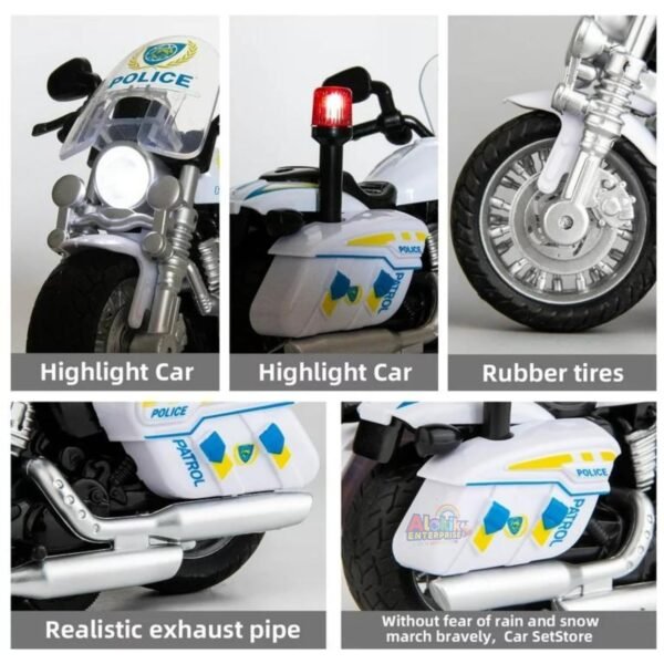 Pull Back Motorcycle Toys, Tiny Gift with Music Lighting, Latte Motorcycles Toy for Kids Boys Age 3-8 Year Old-Pack of 1-Police Moto - Image 3