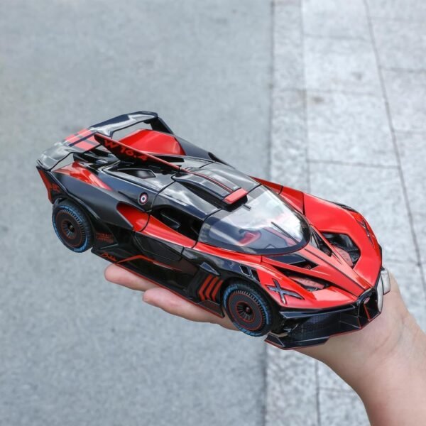 1:24 Scale Bugatti Bolide Alloy Die-Cast Toy Car – Pull Back Model with 6 Openable Doors, Light & Sound Features – Red Metal Collectible Car for Kids and Enthusiasts