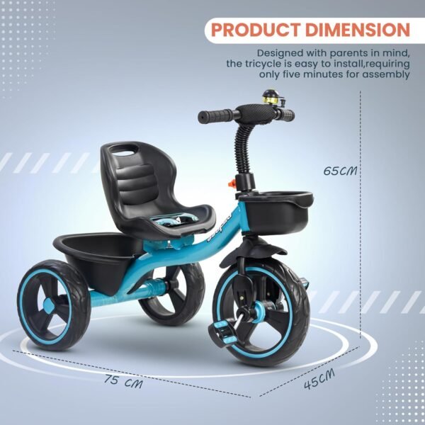 Baybee TRIGx Baby Tricycle for Kids | Smart Balanced Baby Trikes with Comfort Seat, Front & Back Storage Baskets & Eva Wheels | Children Bicycle for Kid | Kids Cycle for 2-5 Years Boy Girl (Blue) - Image 3