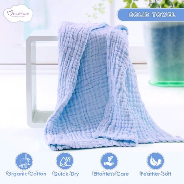 MOM\'S HOME Baby Super Soft Absorbent Muslin 6 Layer wash Towel- 100X100 CM - | 0-3 Years | Blue - Image 5