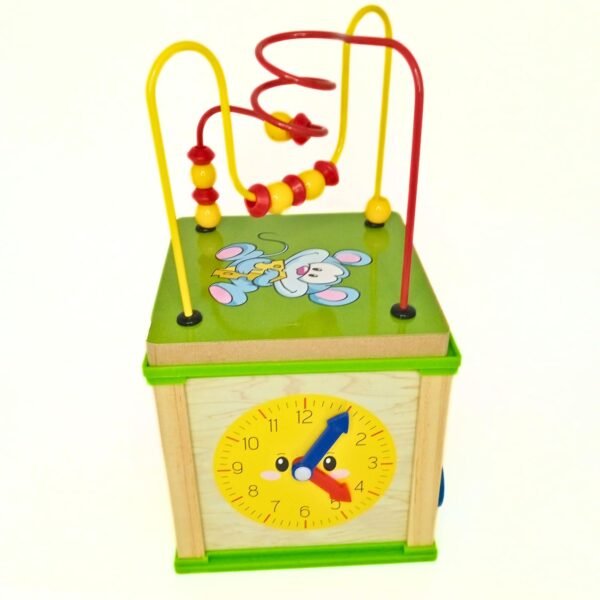 5 in 1 Montessori Themed Activity Cube for Kids 1-4 Years (Beads Maze + Colourfull Clock + Gear Wheels + Shape sorter + Routing Insects) - Image 3