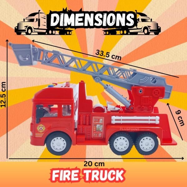 PLUSPOINT Fire Truck Toy Friction Powered Emergency Truck with Flashing Lights & Siren Sounds for Kids, Extendable Rotating Ladder. Firetruck Toys 3-5 Years Old (Fire Truck) - Image 2