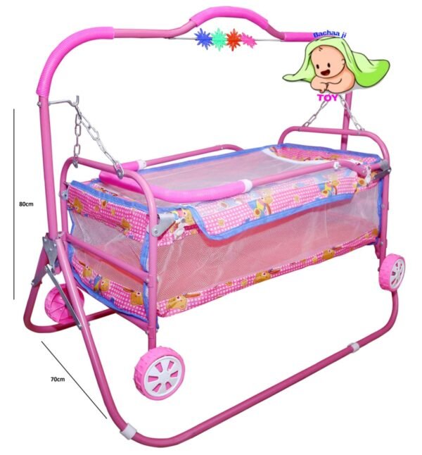 Baby Cradle for Newborn Babies with Deluxe Comfortable Baby Swing palna baggi with a Foldable Design for 0 to 2 Years Pink Colour jhula for Boys and Girls - Image 2