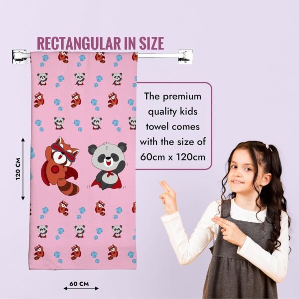 ECOSENSE® Kids Bath Towel Cotton Towel Printed Character Cartoon Ultra Soft Fully Absorbent 360 GSM, 60X120CM (Super Pandas) - Image 2