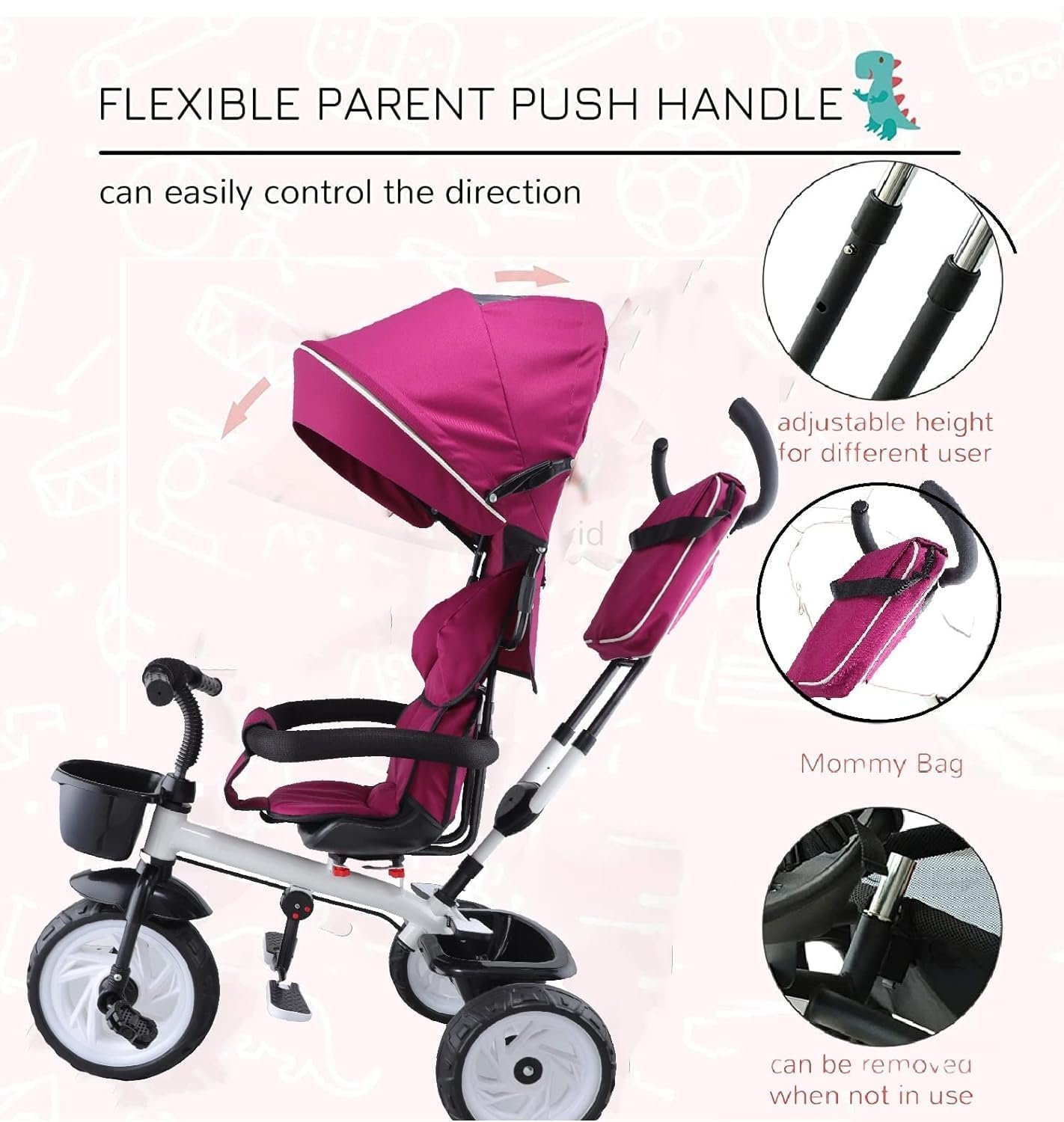 JoyRide Plug N Play Kids/Baby Tricycle with Parental Control, Storage Basket, Canopy, Cushion Seat and Seat Belt with Safety Guard for 12 to 48 Months Boys/Girls/Carrying Capacity 30 Kgs - Image 4