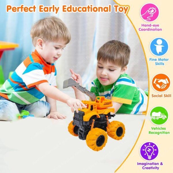 FunBlast Truck Toys for Kids - Off Road 4X4 Wheel Construction Truck Toys, Pull Back Mini Monster Truck Toys for 3+ Year Old Kids, Boys, Push and Go Truck Toys (Excavator) - Image 3