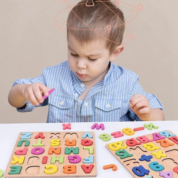 Wooden Learning Educational Board for Kids, Puzzle Toys for 2 Years Old Boys & Girls Educational Toys for Toddlers & Preschoolers, ABCD Toys for Kids(Alphabets, Numbers & Shapes) - Image 2
