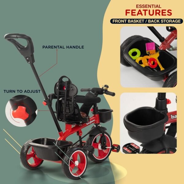Baybee Albine 2 in 1 Baby Tricycle for Kids, Plug N Play Kids Tricycle with Adjustable Parental Control, Safety guardrail & Cushionseat Baby Kids Cycle, Baby Tricycle for 1.5 to 5 Year (Red) - Image 4