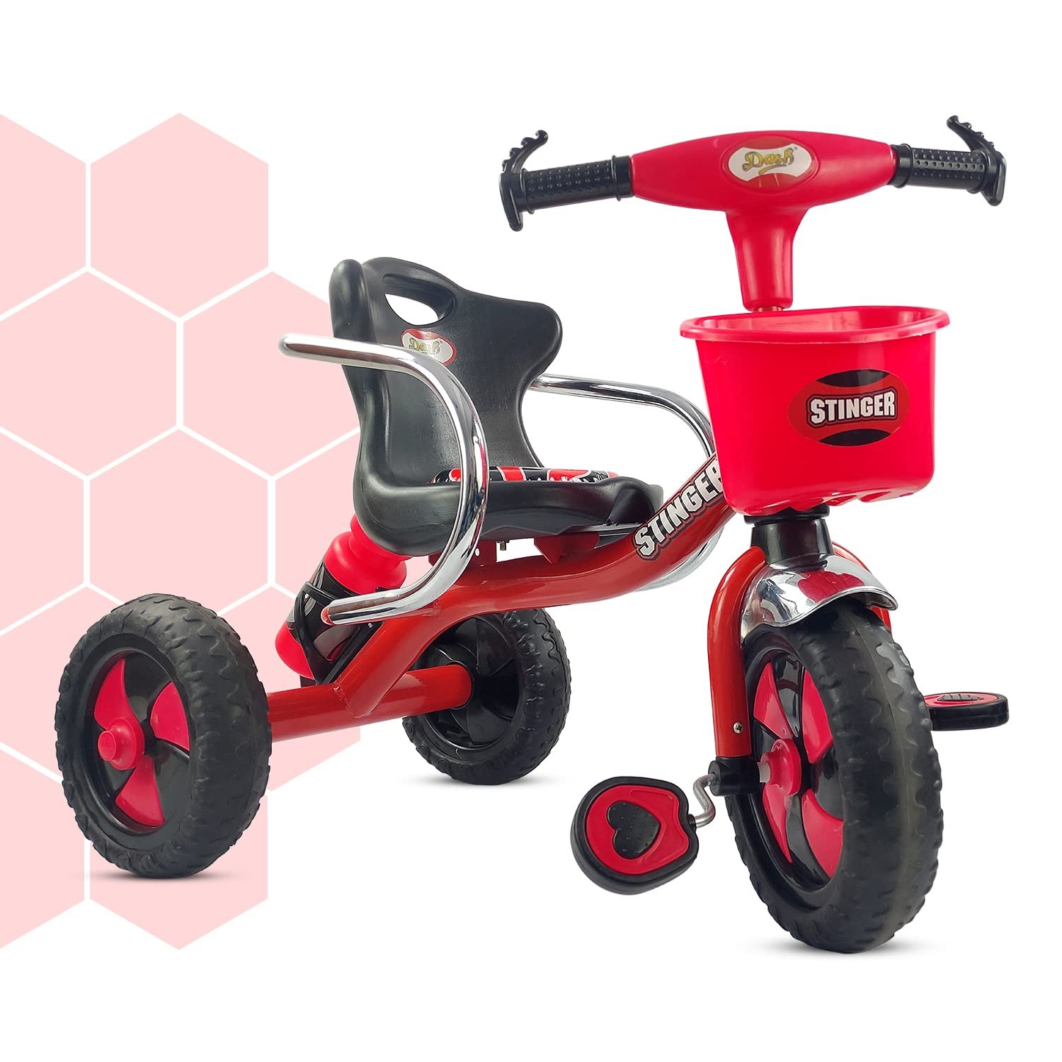 Dash Stinger Tricycle for Kids 3-5 Years, Baby Cycle With Storage Basket and Sipper (Capacity 25kg | Red)