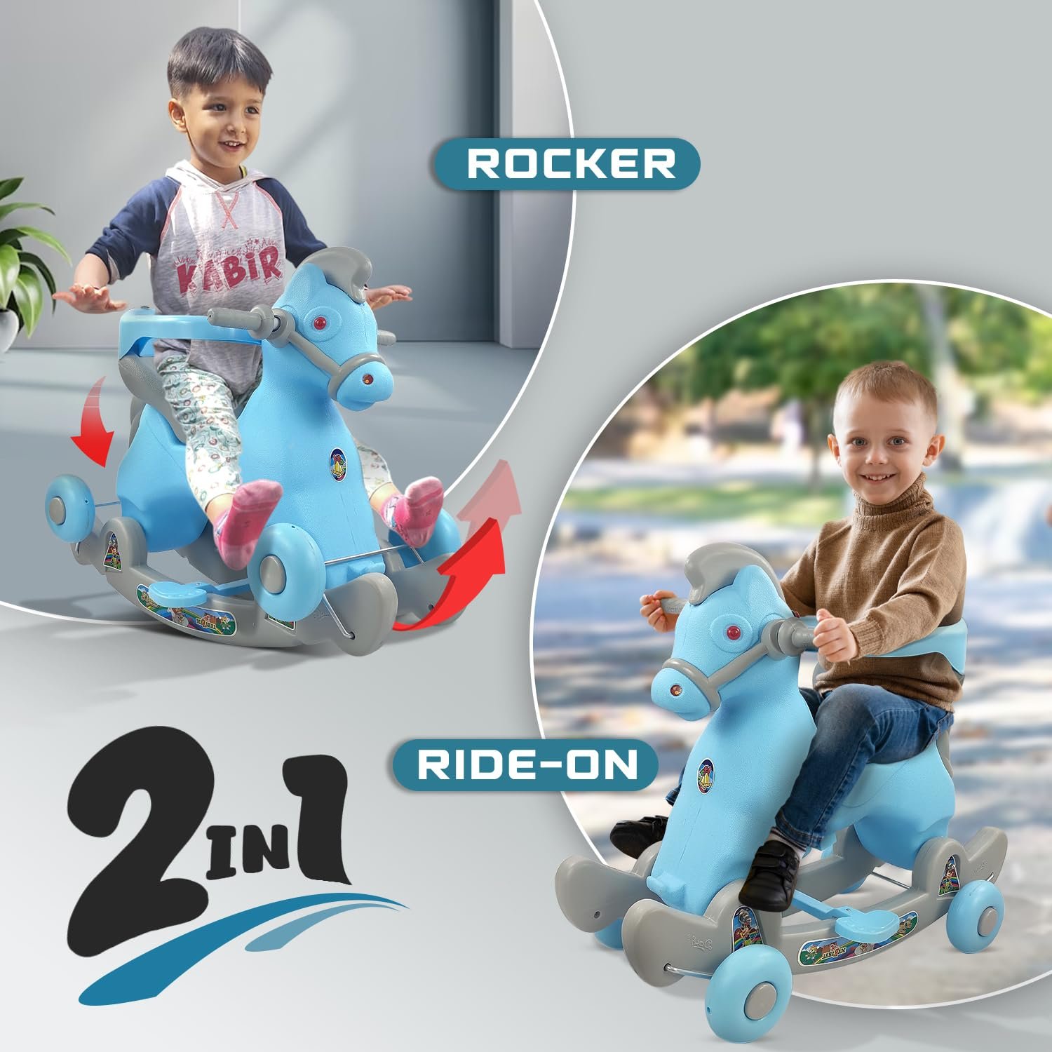 Dash Marshal 2 in 1 Ride on Horse for Kids, Horse Rider for Kids 1+ Years, Rocker cums Ride on Toy with Attractive Music for Kids (Capacity 20kg | Blue) - Image 4