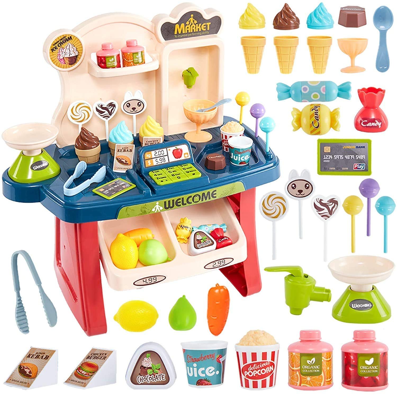 LONGMIRE Plastic 42 Pcs Big Size Kitchen Playset | Musical & Light Kitchen Set Toy for Kids with Sound and Accessories Set for 4 Year Old (Home Super Market) - Image 4