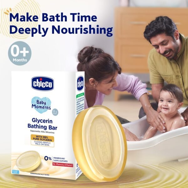 Chicco Baby Moments Glycerin Bathing Bar With 99% Pure Glycerin,75G|Mild Formula For Gentle Cleansing|No Added Colours|Parabens & Phenoxyethanol Free|Dermatologically Tested|Pure Soap Babies Kids - Image 5