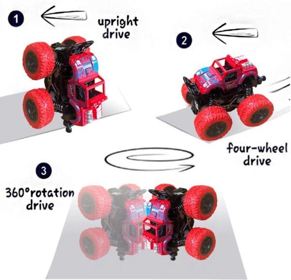 Big Size Monster Truck Friction Powered Cars Toys, 360 Degree Stunt 4wd Cars Push go Truck for Toddlers Kids Gift (Pack of 2 Car) (Multi-Color) - Image 4