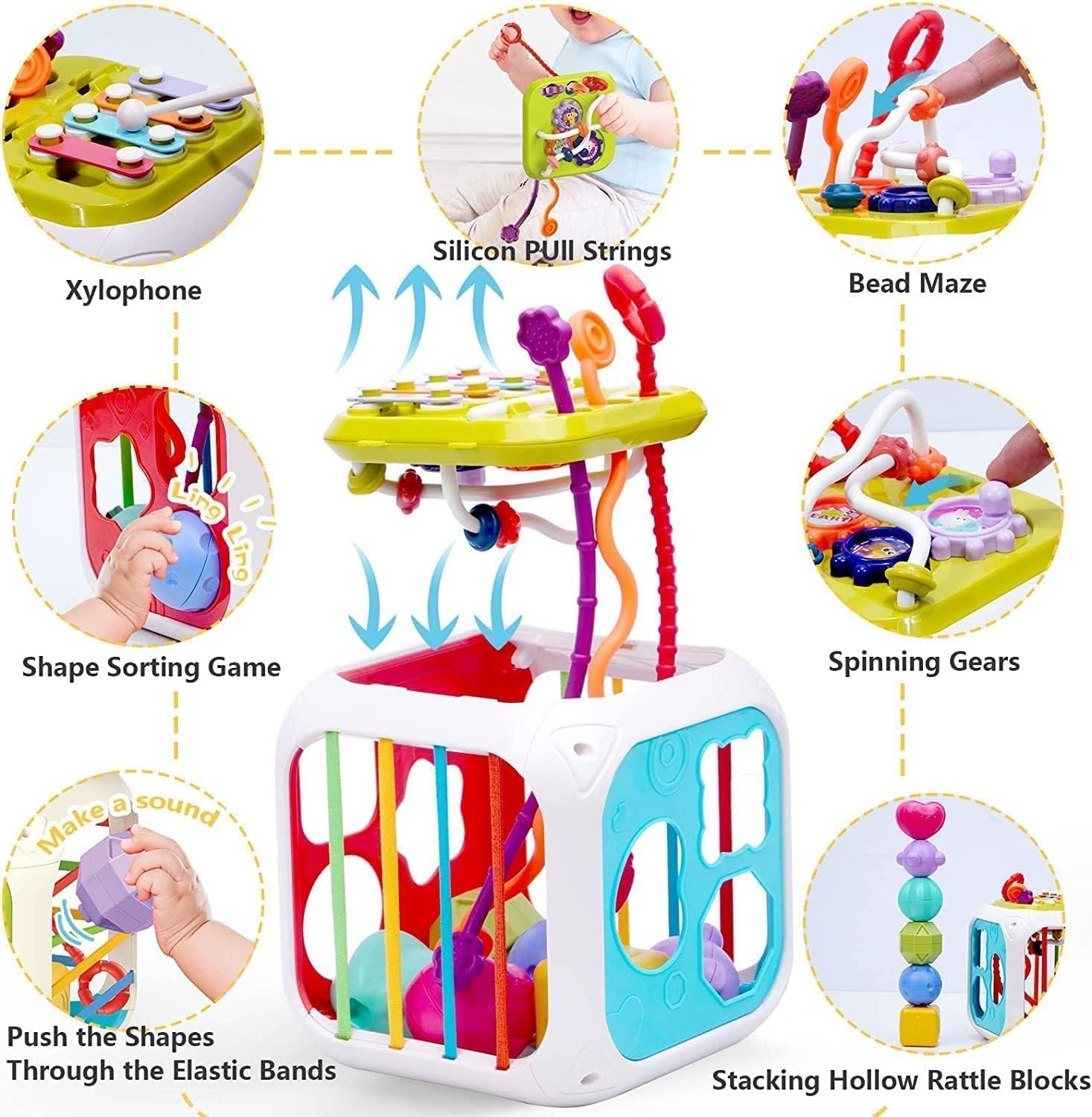 Galaxy Hi-Tech Baby Toddler Activity Cube with Musical Phone,Play Learning Center Toy 7 in 1 Interactive Educational Blocks Activity Multi-Functions,Skill Improvement Early Learning Game Toys,10 Pcs - Image 3