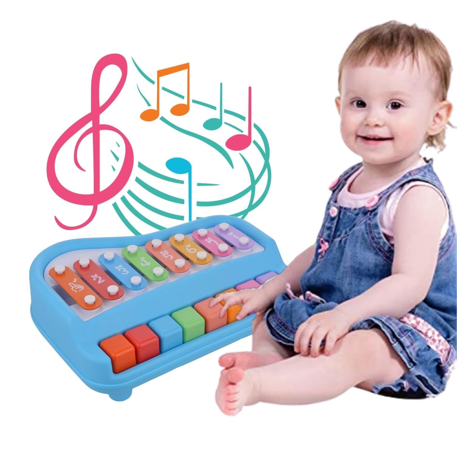 2 in 1 Baby Piano Xylophone Toy, Child Safe Music Toy with 8 Color Key Scale, Xylophone with Piano Toy Set for Kids, Early Learning Musical Instrument, Gift for Kids 1-3 Year Old (Big) - Image 3