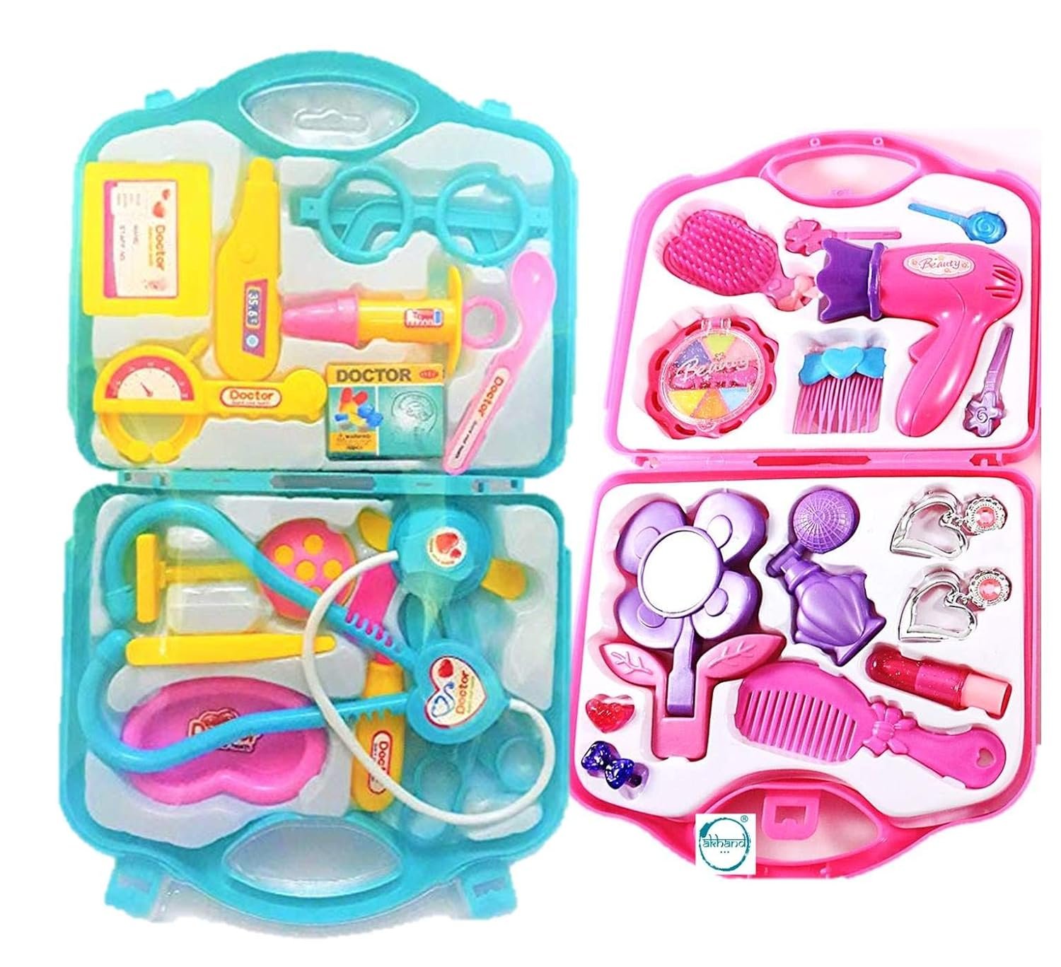 Combo Of Doctor Set And Beauty Set Toy For Kids- Multi Color - Image 2