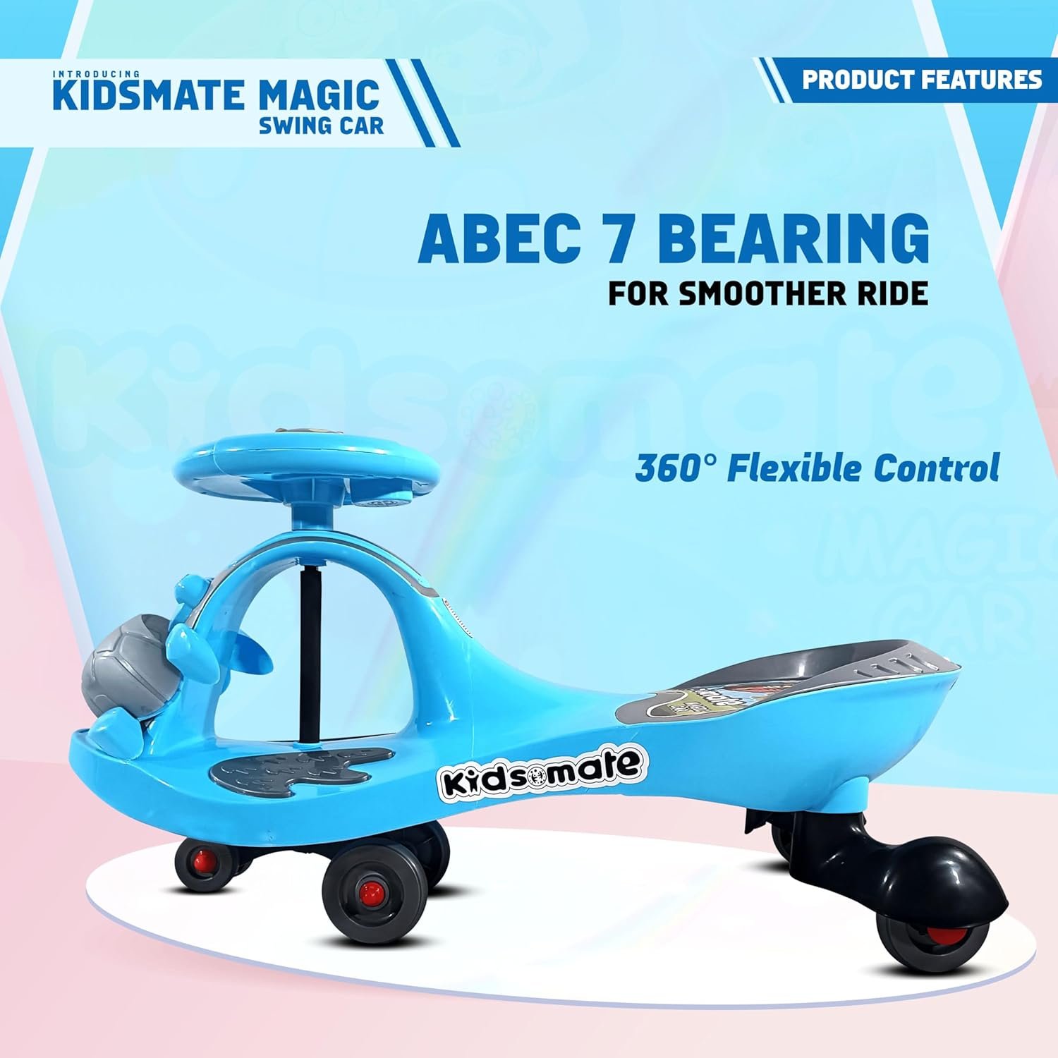 Kidsmate Magic Swing Car for Kids | 360° Rotating Baby Car | Kids Ride on Toy Car | Durable & Vibrant Design with Music & Lights | Indoor & Outdoor Use Kids Car with Wide seat | 3+ Years (Blue) - Image 4