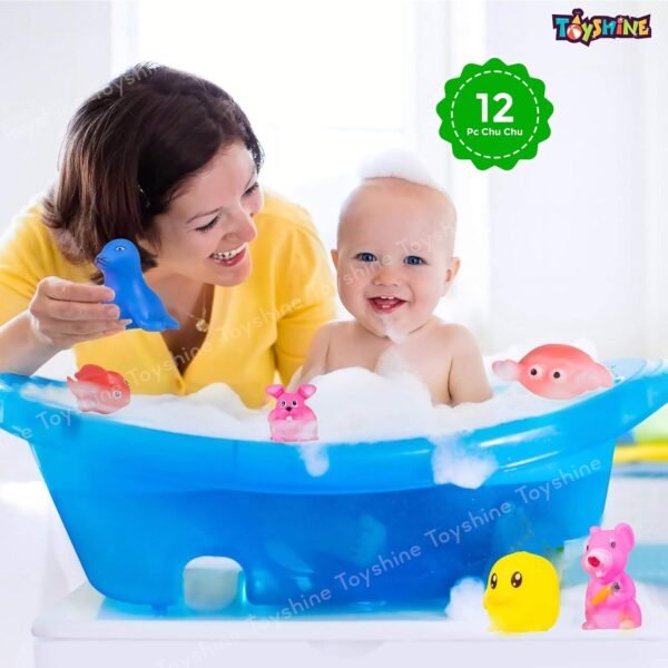 Toyshine 12 Pc Floating Non Toxic BPA Free Animal Bath Toys Chu Chu Sound Swimming Pool Shower Squeezy Toys for 1 2 3 4 Year Old Boys Girls Kids - Image 4