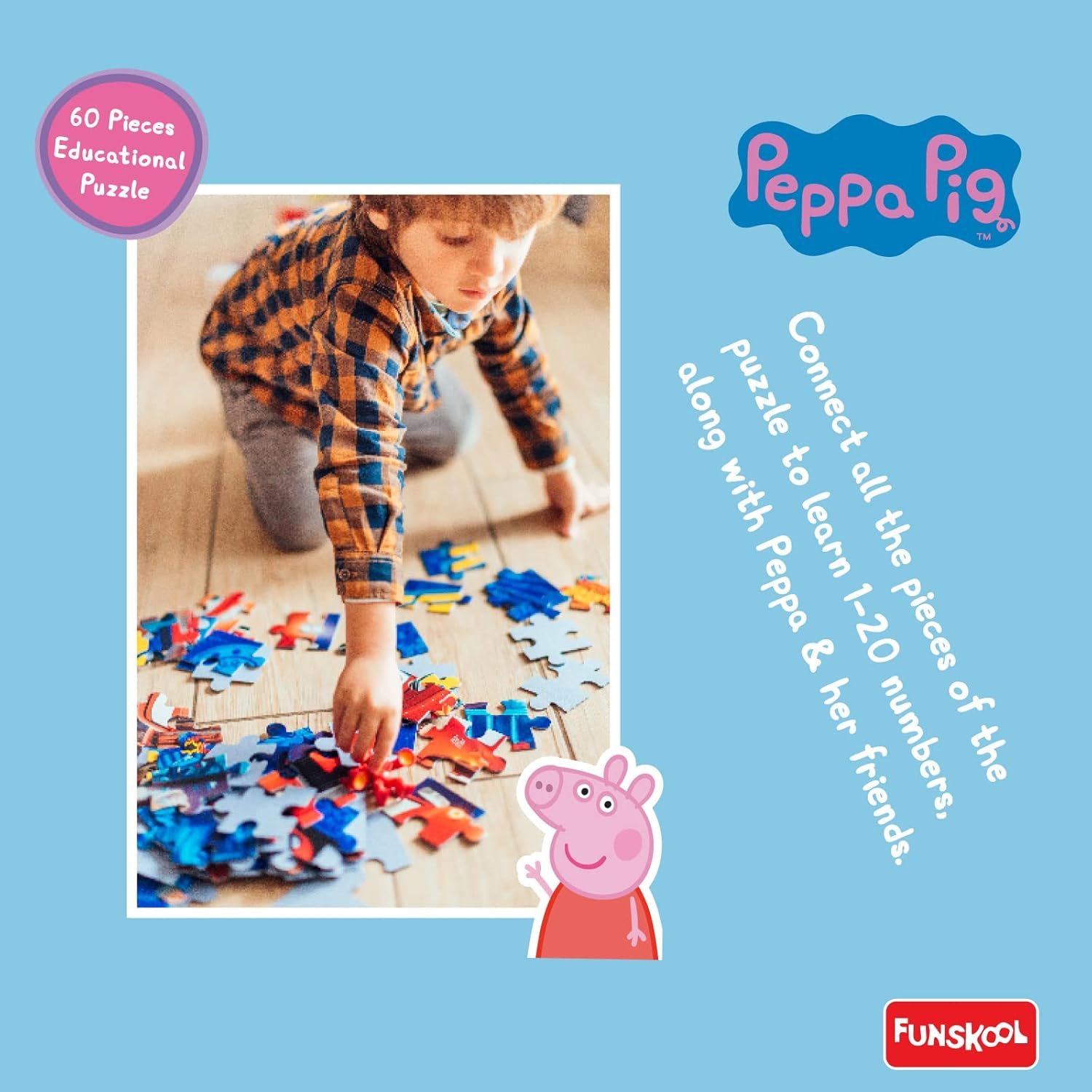Funskool-Peppa Numbers Puzzle 1-20,Educational,60 Pieces,Puzzle,for 4 Year Old Kids and Above,Toy - Image 6