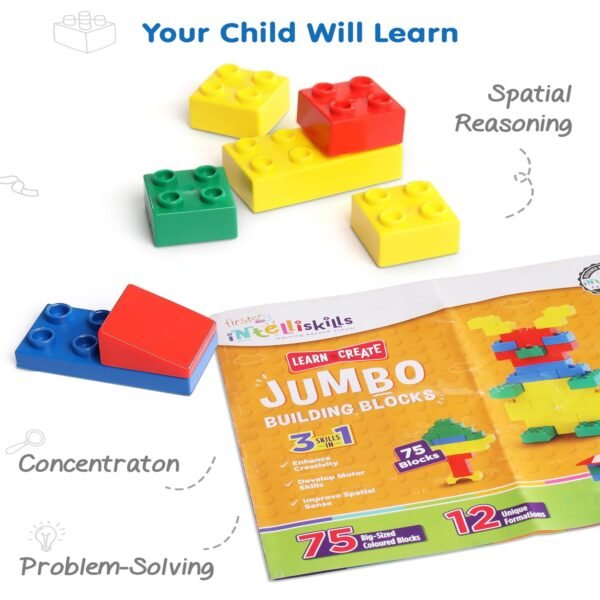 Intelliskills Premium Jumbo 75 Pcs Building Blocks for 3+ Years Kids, Construction Block Set for Boys & Girls, Creative Activity Kit,Fun Learning & Educational Toy, Develop Motor Skills, Birthday Gift - Image 4