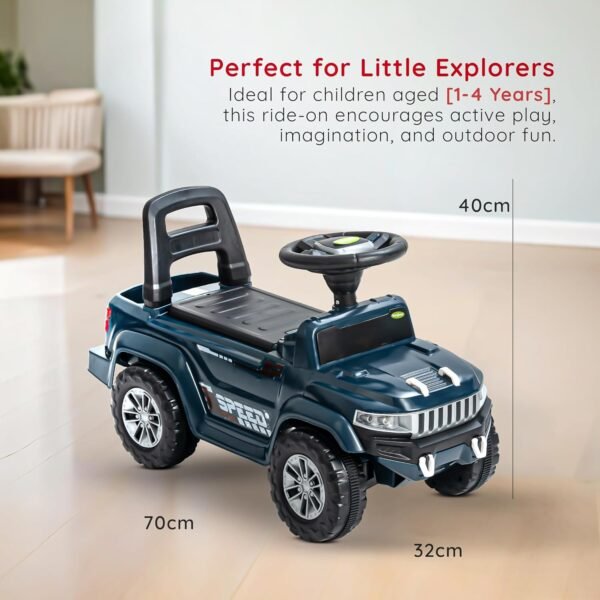 Baybee Speedy Ride on Baby Car for Kids | Ride on Toys Car with Music & LED Light | Portable Push Ride on Jeep with Backrest & Storage Basket | Kids Car to Drive 1-3 Years Boys Girls (Navy Blue) - Image 6