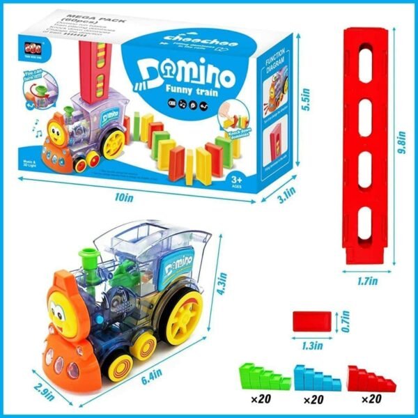 60 Pcs Domino Rally Train Toy Set Model with Lights and Sounds Construction Stacking Choo Choo Filling Dominoes Toys for Kids Multicolor Multicolor - Image 2