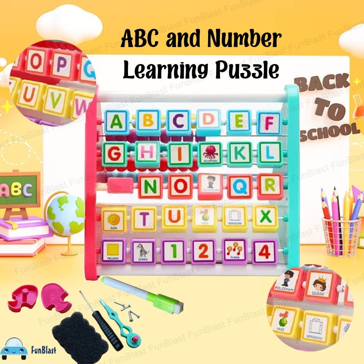 FunBlast Activity Learning Toy - 5 in 1 Multifunctional Activity Triangle Learn Shelf, ABC and Number Learning Puzzle for Kids, Montessori Learning Toys for 2 3 4 Years Old Kids - Multicolor - Image 6