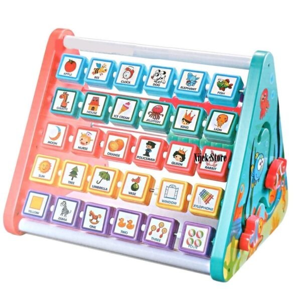 5 in 1 Activity Triangle Center Cube Alphabet Blocks Abacus Clock Writing Board Counting Beads Assembly Toys for Babies Montessori Learning Toy for 1-5 Year Old Kids (Multicolor) - Image 6