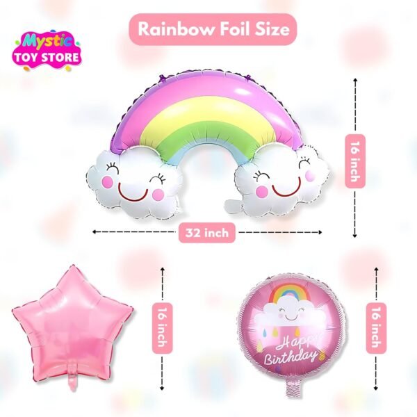 7th Rainbow Balloons for Birthday Decoration Kit Multicolour 7 year Baby Boys Girls Kids 5 Pcs Rainbow Theme Foil Balloons Decoration Set Items 2 Pcs Pink Star - Image 2