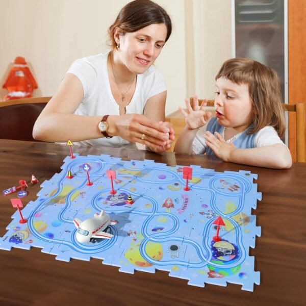15 PCS Car Puzzle Track Set for Kids with A Cute Vehicle Toddler Puzzle Track Play Set- Critical Thinking Educational Toys for 3-5 Year Old Boys Girls (Universe 15 Pcs) - Image 2