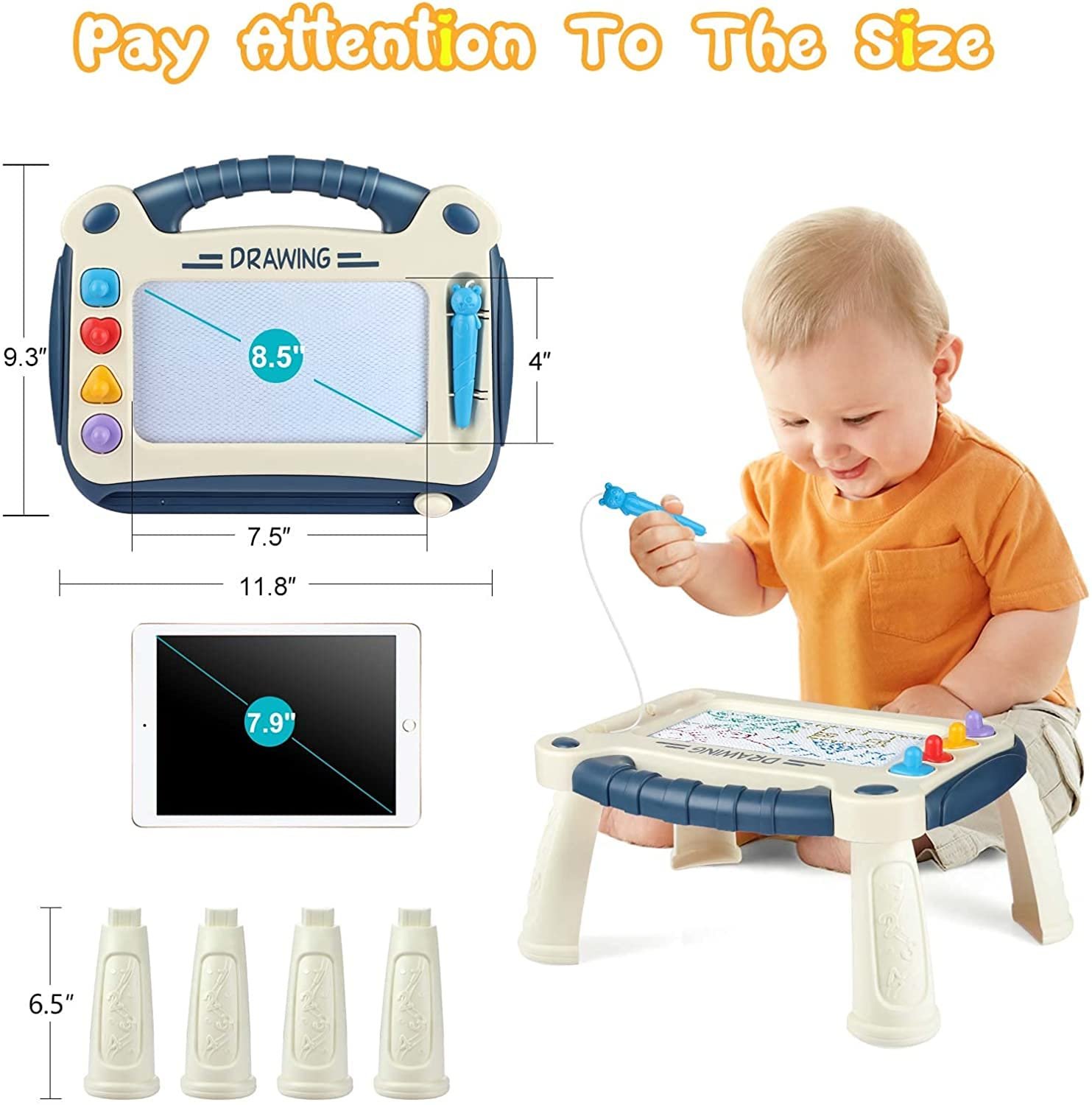 Mumoo Bear Toddler Toys Age 1-2 Year Old Kids, Magnetic Drawing Pad Doodle Board Educational Learning Toys for 1 2 3 Year Old Kids Birthday(Blue) - Image 3