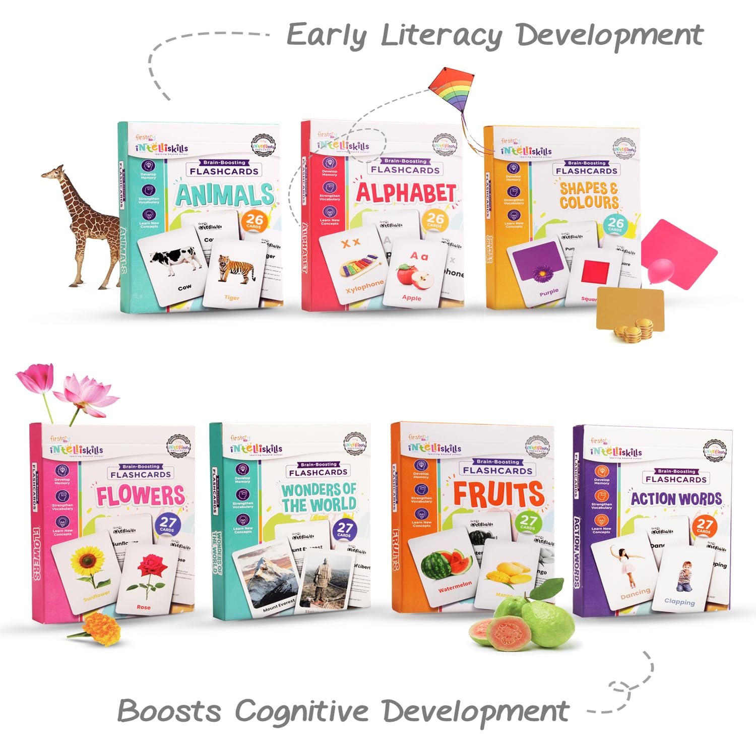 Intelliskills Premium 15-in-1 Brain Boosting Flash Cards for Kids,400 Cards,Flash Card for 1+ Year Old Baby,Montessori Education Toy for Toddlers,Preschool Learning Activities,Waterproof,Birthday Gift - Image 4