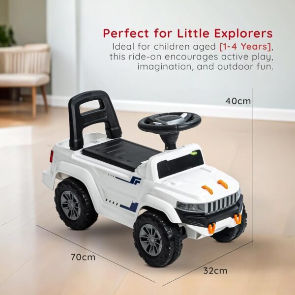 Baybee Speedy Ride on Baby Car for Kids | Ride on Toys Car with Music & LED Light | Portable Push Ride on Jeep with Backrest & Storage Basket | Kids Car to Drive 1-3 Years Boys Girls (White) - Image 3