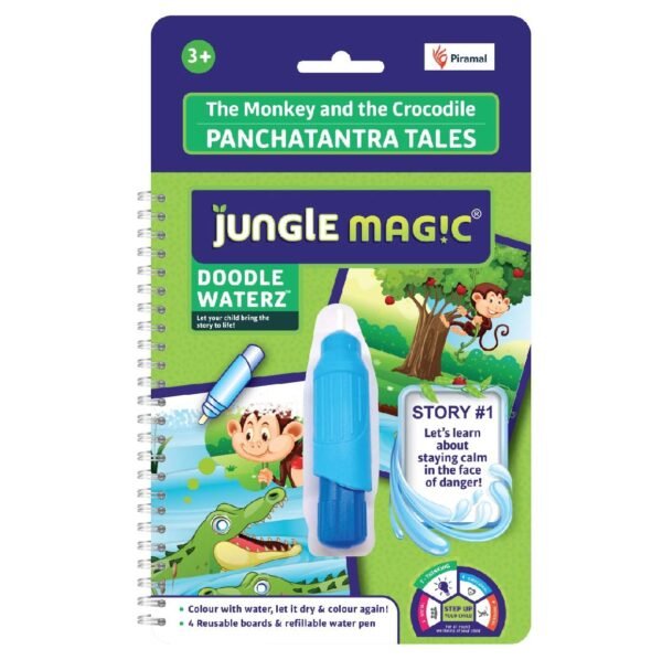 Jungle Magic Metal Doodle Waterz - Reusable I Water Colouring Book - Panchtantra Story I Monkey & Crocodile I Self-Drying With Easy To Hold Water Pen I Educational Toy For Kids - Image 2