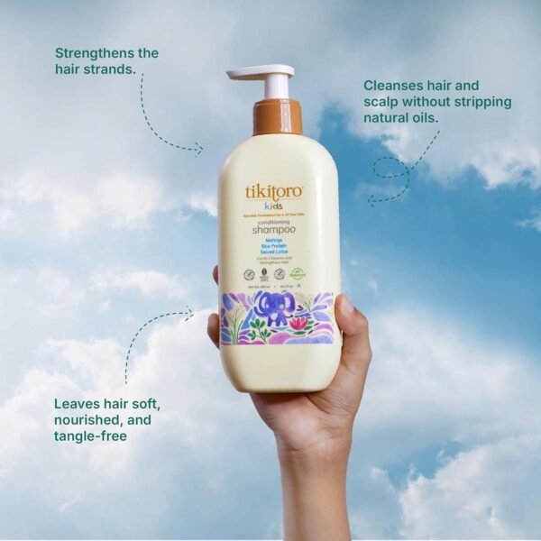 Tikitoro Kids Conditioning Shampoo for 4-10 years | pH 5.5 & Allergen-Free | Moringa, Rice Protein, Sacred Lotus Extract | No Parabens or Sulfates | 100% Vegan (300ml x 1) - Image 3