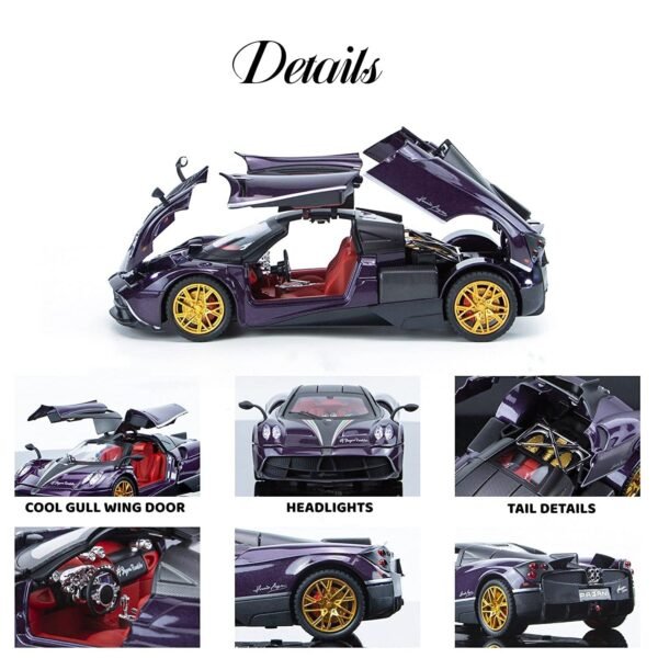 Special Edition Die-Cast Car, Pull-Back Alloy Metal 1:24 Pagani Huayira Kids\' Toys - Diecast Metal Pullback Toy Car with Openable Doors and Light/Colors As Per Stock - Image 6