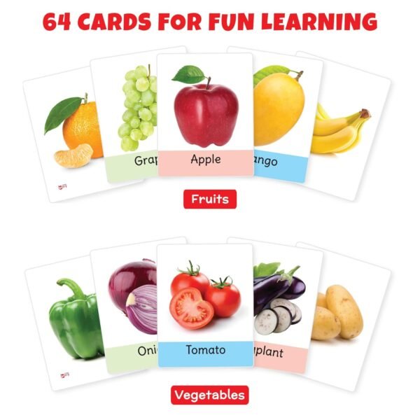 Big Flash Cards for Kids: Fruits and Vegetables (Set of 2) | 64 Double-Sided Picture Cards | Early Learning and Development Toy for Preschoolers & Toddlers 2-6 Years - Image 3